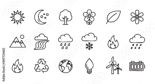 Vector icons of nature elements and ecological symbols concept design