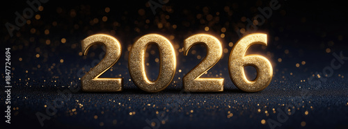 Shimmering Golden 2026 Numbers with Sparkling Background Effects