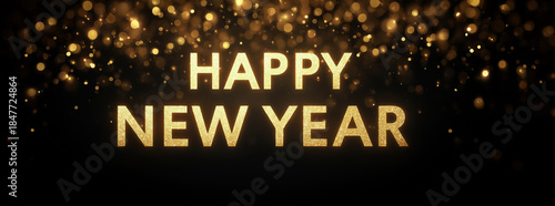 Shimmering Golden Text on Black Background for New Year Celebration