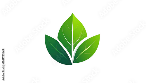 Graphic with three stylized green leaves, featuring gradients, set against a black background