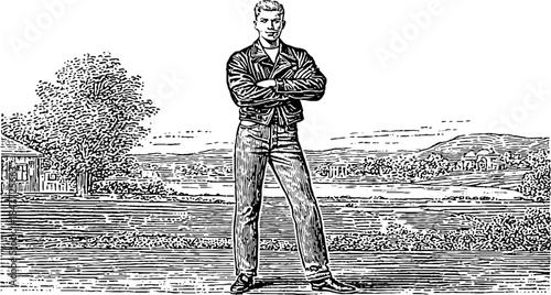 Retro 1950s greaser in leather jacket illustration for vintage design