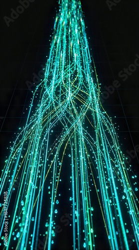 Abstract Data Streams and Fiber Optic Light Trails on Dark Technology Background