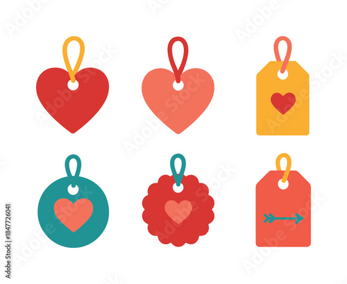 Valentine's day flat icon set. featuring heart, tag, label, price tag, and arrow symbols