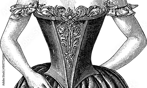 Baroque lady illustration portrait vintage court fashion historical design retro engraving.
