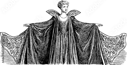 Baroque noblewoman in elegant dress - vintage sketch silhouette for historical design