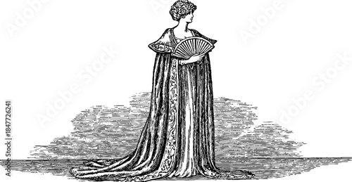 Elegant court lady holding a fan - vintage full body portrait for design and print
