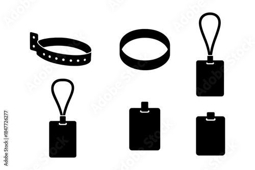 Silhouette set of various tags and wristbands.