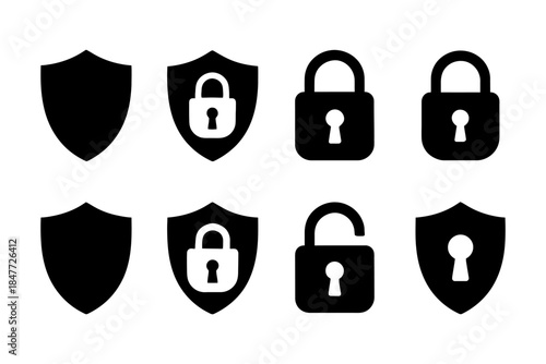 Secure icons featuring shields and locks illustrating cybersecurity concepts.