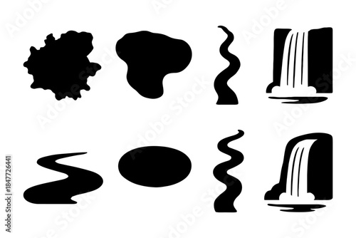 Abstract shapes collection including waterfall and curved lines.