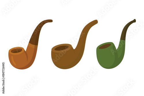 Set of Irish smoking pipes in different colors, Saint Patrick festive flat vector clipart.