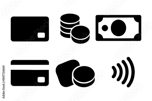 Card and cash payment icons: credit, coins, banknote, contactless.