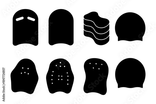 Set of eight black silhouette masks in various shapes and details.