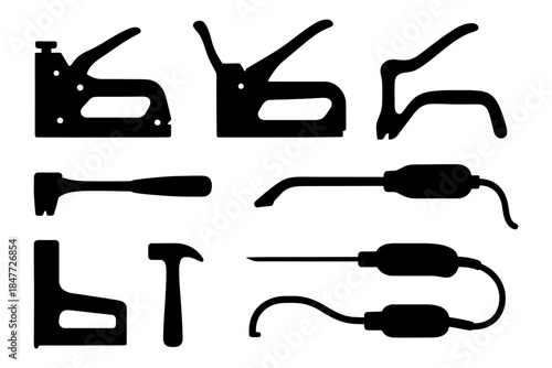 Silhouette set of industrial tools and equipment collection.