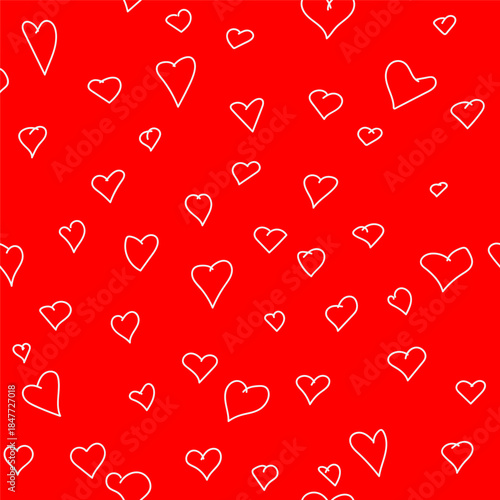 Cute red hearts, seamless pattern. Vector illustration. Valentine's Day hearts isolated on a white background. Suitable for printing on textiles, scrapbooking paper, covers, and cards.