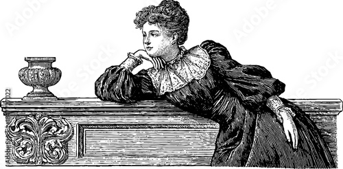 Vintage portrait of a noblewoman in elegant dress with elaborate collar