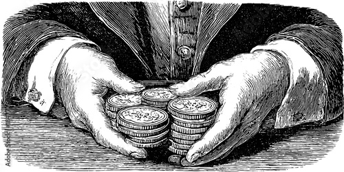 Vintage poker dealer holding chips illustration for casino and gaming design