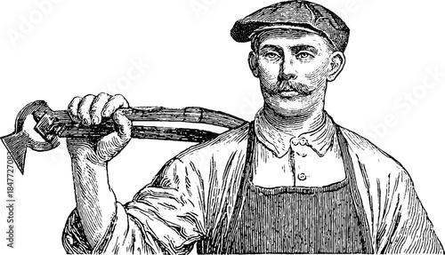 Renaissance metalworker portrait with vintage engraving aesthetic for historical art and design