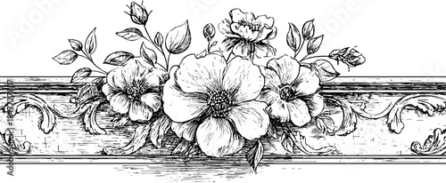 Vintage floral frieze illustration for retro design and decoration