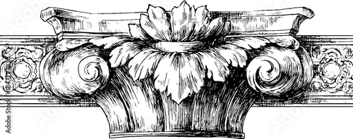 Elegant vintage engraved frieze illustration set featuring antique architectural designs