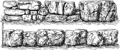 Vintage engraved illustration set of antique geometric stones