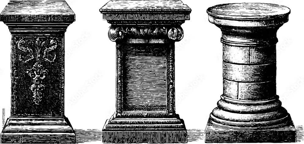 Naklejka premium Vintage engraving of architectural keystone designs for historical art projects