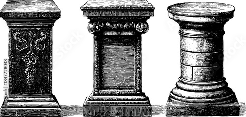 Vintage engraving of architectural keystone designs for historical art projects