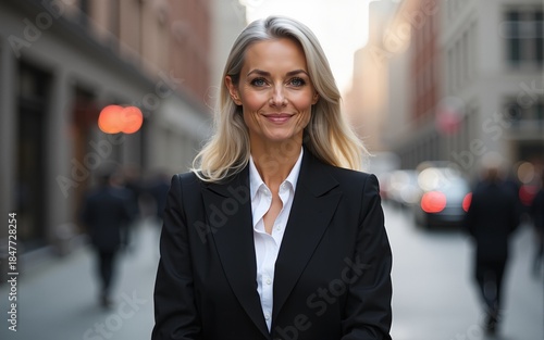 business businesswoman mature middle aged meeting woman portrait corporate city street outdoor urban outside manager executive entrepreneur black. High quality