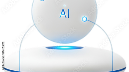 Futuristic AI sphere levitating with glowing blue lights and circuit patterns