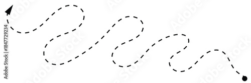 Long squiggle dashed, dotted line arrow vector icon on white background. Vector Illustration.
