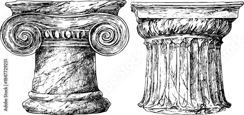 Classical column capitals set: vintage engraved illustration for architectural design