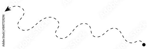 Long squiggle dashed, dotted line arrow vector icon on white background. Vector Illustration.