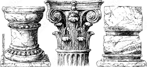 Vintage architectural column illustrations: classical design elements for art and decor