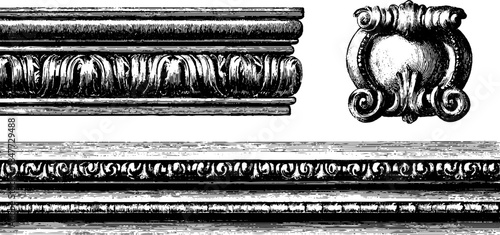 Vintage engraved cornice and molding illustration set for decorative design