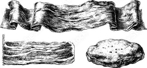 Vintage engraving set of cured meat and rib illustrations for culinary design