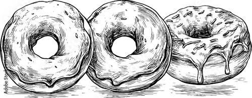 Vintage hand drawn donut illustration set for retro design concepts