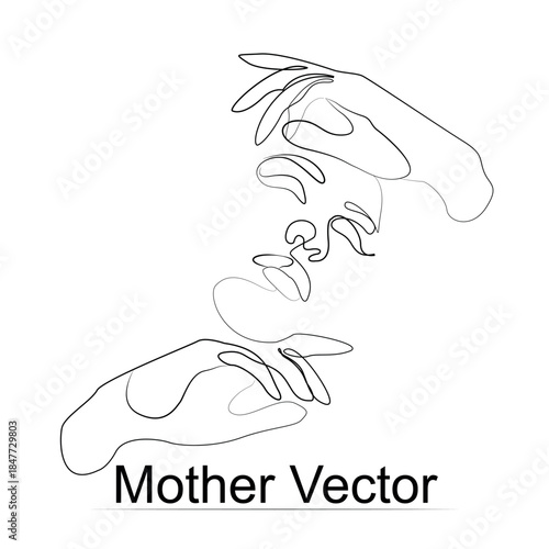  black and white handdrawn line art style mom and baby illustration art