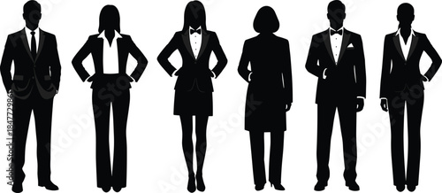 Business people silhouettes set, professional men and women in formal suits isolated on white background, corporate teamwork leadership vector illustration