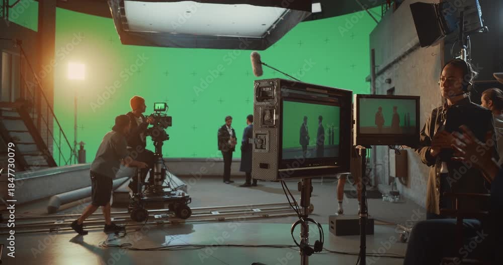 Behind the Scenes on a Busy Film Set, Director and Crew Monitor Actors ...