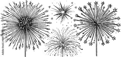 Vintage firework burst illustration set for festive designs and celebrations