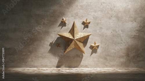 Wallpaper Mural Golden stars displayed on a textured wall background with dramatic lighting Torontodigital.ca