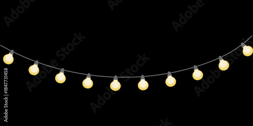 led lights. Vector String with glowing led light bulbs. Bright garlands with a golden glow. For advertising invitations, 