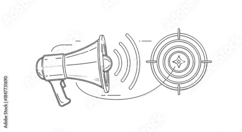 Megaphone announces a clear target, symbolizing effective communication and marketing goals.