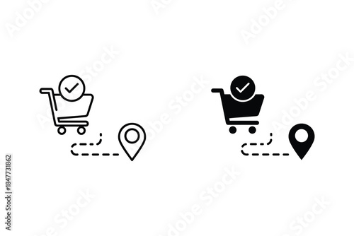 Shopping cart with checkmark and location pin delivery