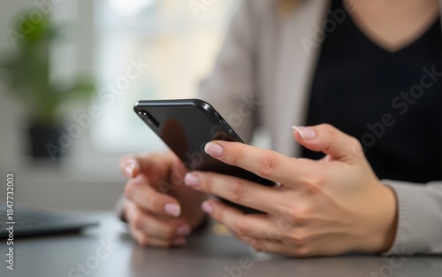Woman holding phone. High quality