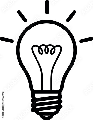 Light bulb icon, idea symbol, creativity concept, innovation illustration, filament glow, minimal sketch, vector design, black and white art