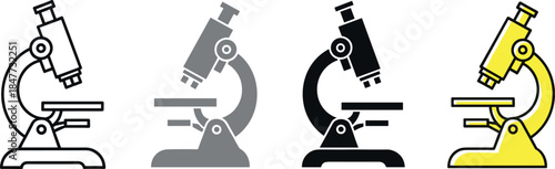 Microscope icon set, scientific tool illustration, silhouette and outline style, lab equipment vector, research symbol, minimal design, education concept