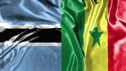 waving national colorful flag of botswana and national flag of senegal