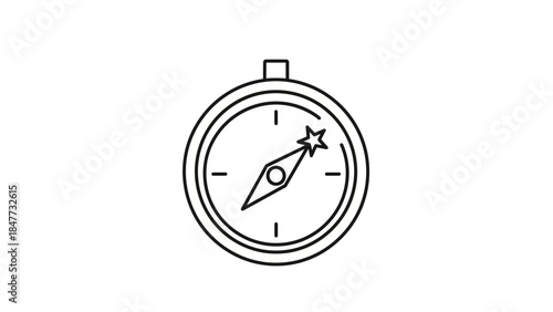 Minimalist Line Drawing of a Compass with a Star-shaped Needle Indicating Direction