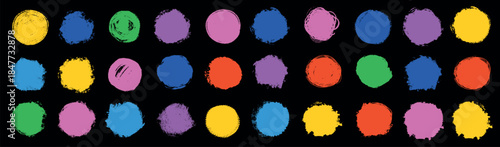 Painted oval shapes with textured strokes, scribbled lines, and splashes form colorful design elements for creative projects, branding, and artistic compositions.