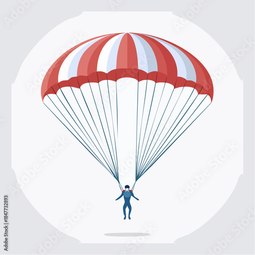 Parachutist with Red and White Striped Parachute.